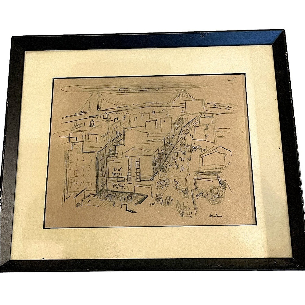 Framed John Marin "Bridge & Street Lower New York City" Collotype 10.75" x 12.5"